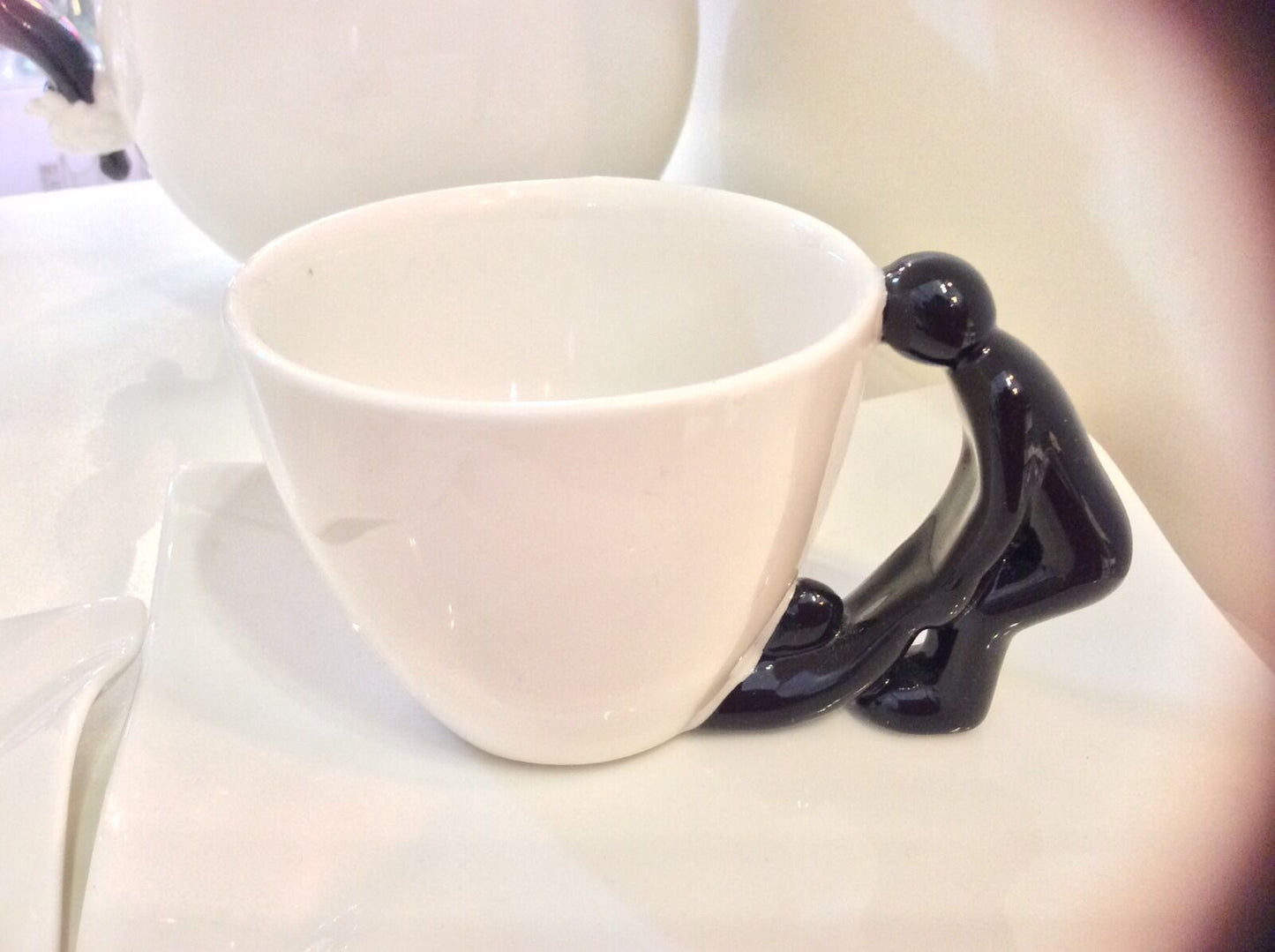 Unique Design Coffee Cups (2cups) White Mad Black Ceramic Coffiee Cup 75ml Each
