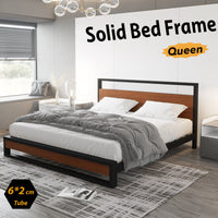 Bed Frame Metal Wood Queen Size Mattress Base Platform Supper Strong