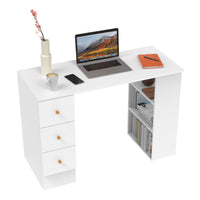 White computer desk with 3 drawers and shelves