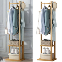 Bamboo Garment Coat Clothes Stand Rack Hat Shoe Thicken Wooden Hanger Shelf Tidy