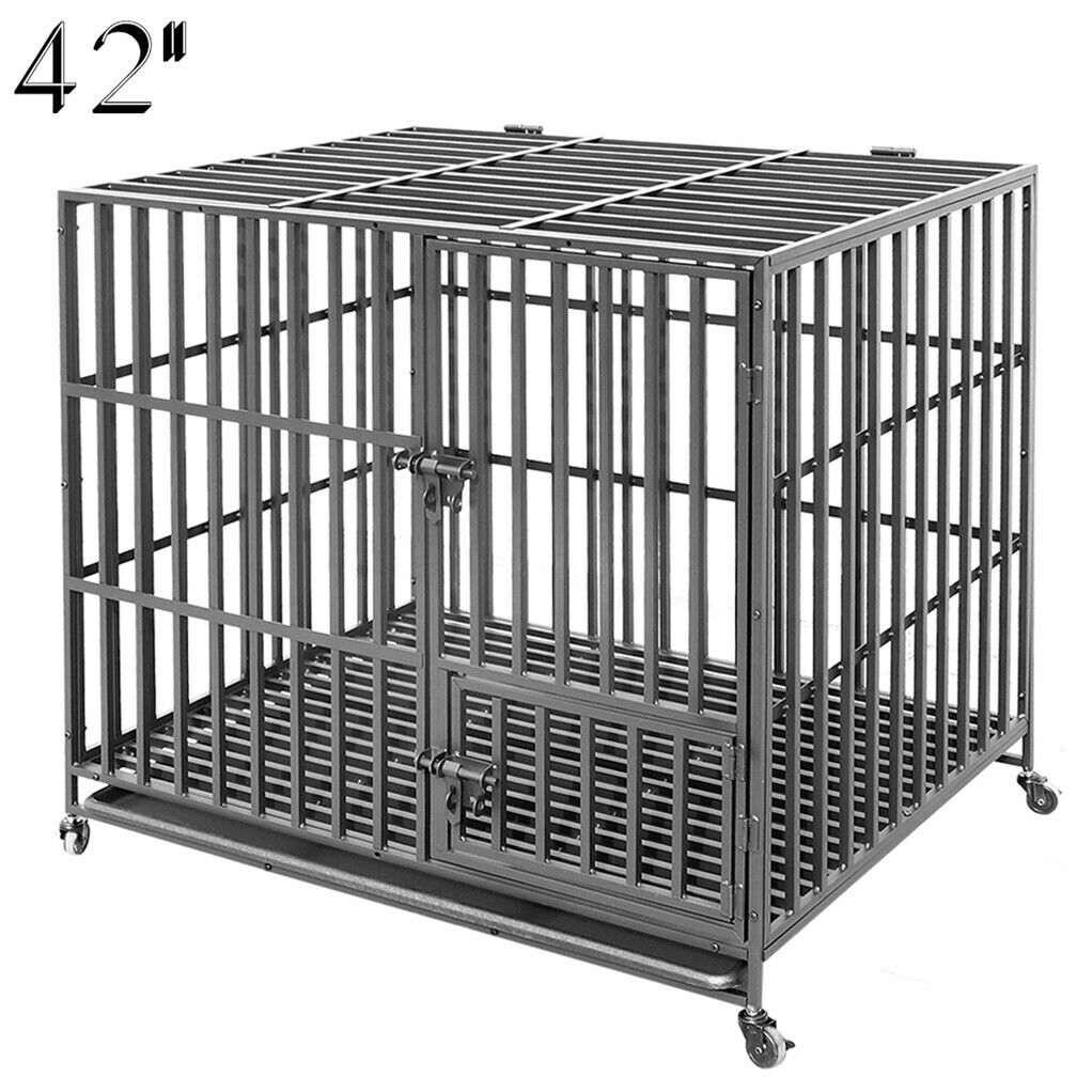 42" Dog Cage Strong Welded Super Big Pet Metal Crate Kennel Playpen Castor HOT