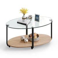 Coffee Table Tempered Glass Top Oval Beside Table Modern Living Room