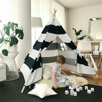 Kids Teepee Tent Black and White Stripe Children Play House for Indoor & Garden