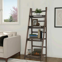 Retro 4 Tier Wooden Ladder Bookcase Folding Book Shelf Plant Stand Storage Rack