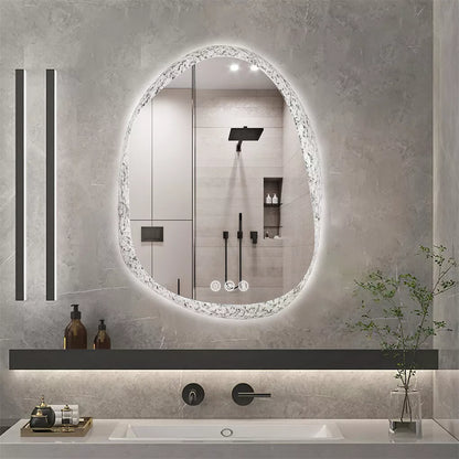 Irregular LED Crystal Frame Bathroom Mirror with Dual Layers for Makeup & Vanity-60X80