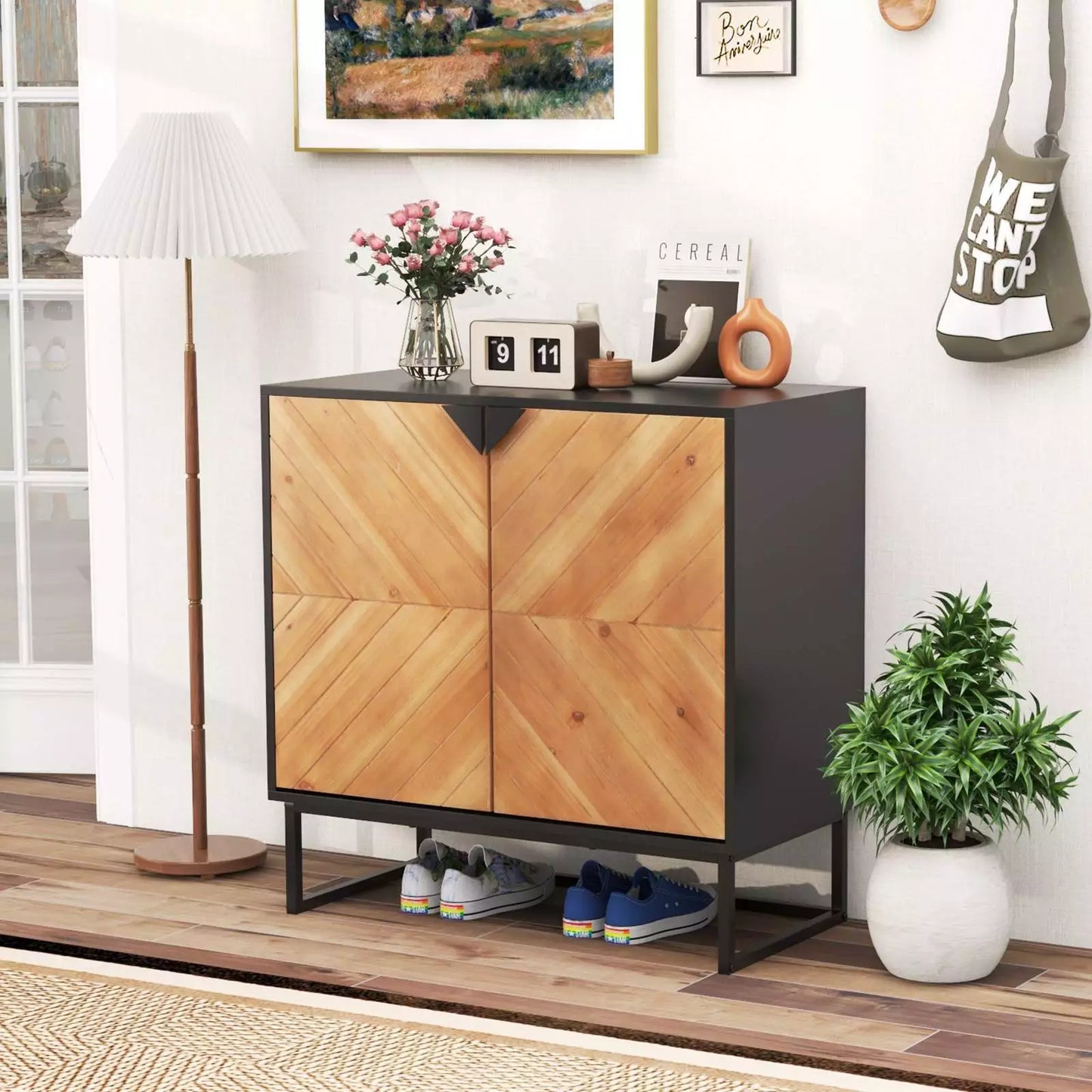 Modern Black Sideboard Buffet Cabinet – Storage Console Table & Accent Cabinet