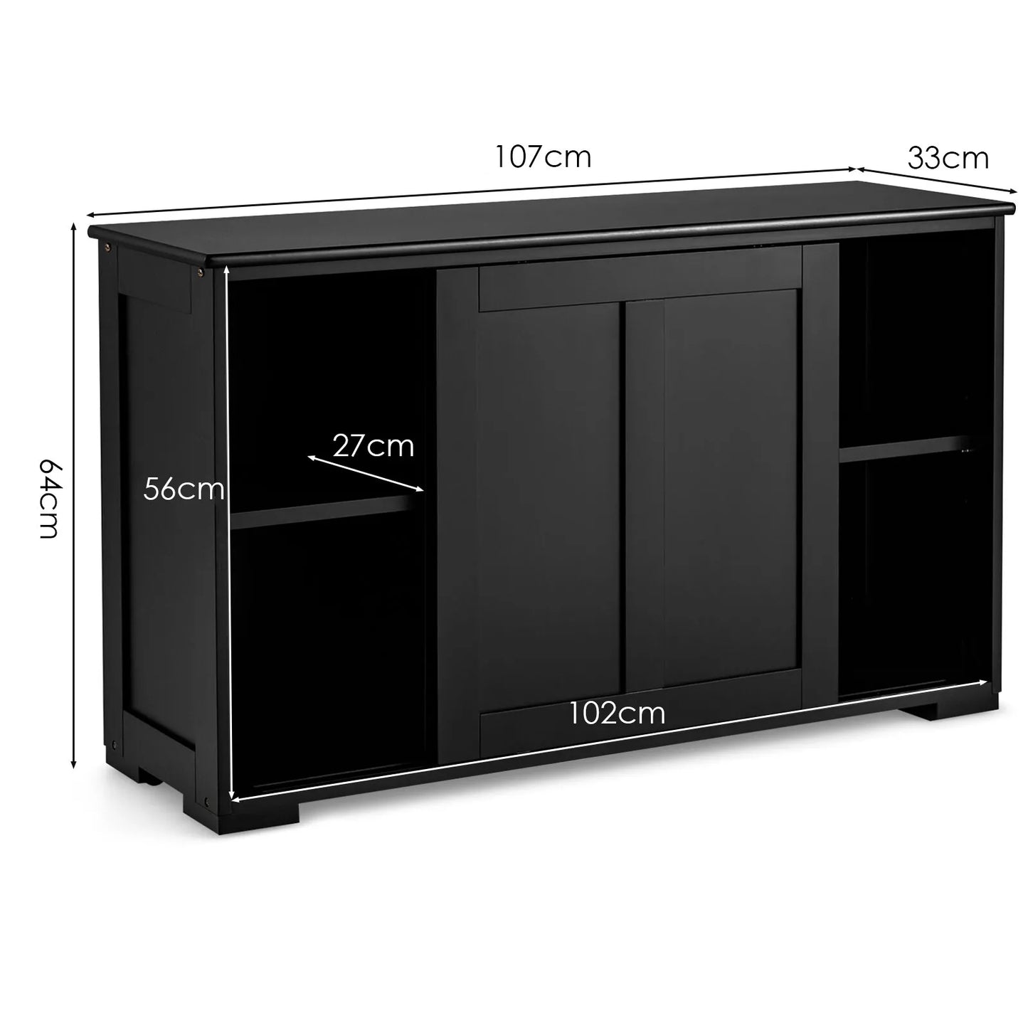 Modern Black Buffet Sideboard – Kitchen Storage Cabinet with Sliding Doors