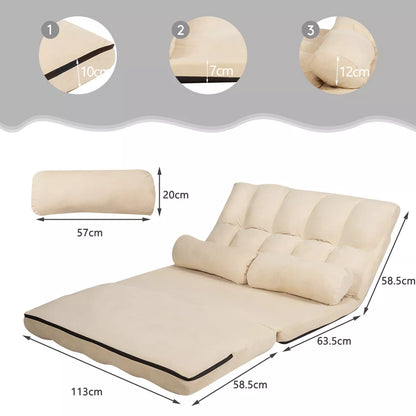 Adjustable Foldable Floor Sofa Bed Chair with 6 Positions & 2 Pillows