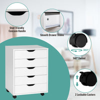 Filing Cabinet 5 Chest of Drawers Rolling Storage Cabinet Printer Stand White