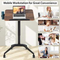 Pneumatic Standing Desk Tilting Adjustable Laptop Cart Mobile Podium Cup Holder