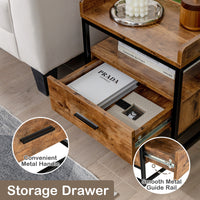 Nightstand Industrial End Side Tables Drawer Storage Shelves Bedroom