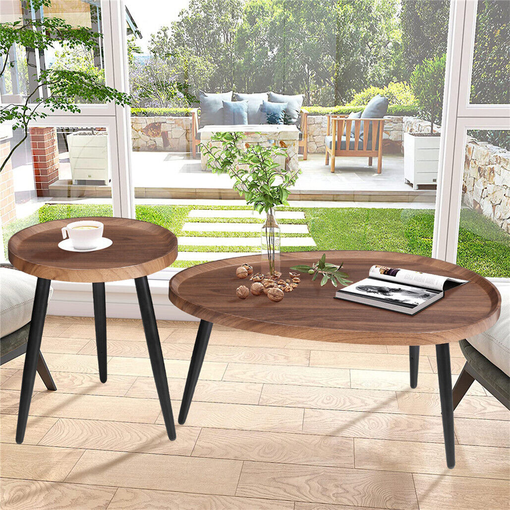 Unique Round?Large Drop-shaped Nesting Coffee Tables Set with Sturdy Metal Legs