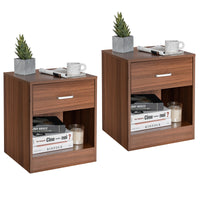 2PCS Nightstand with Drawer Storage Cabinet Modern Beside Table Brown