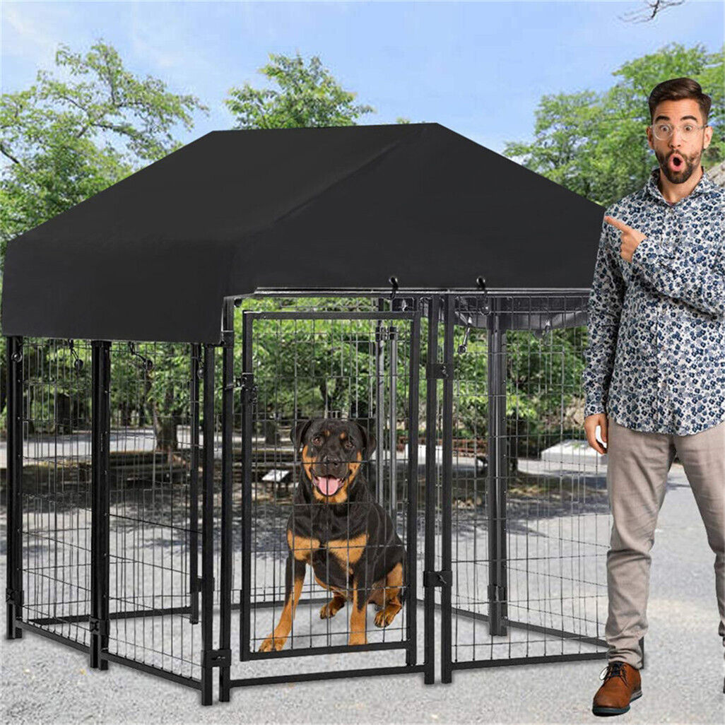 Black Powder Coat Steel Frame Dog Kennel Pet Playpen Enclosure Dog House w Roof