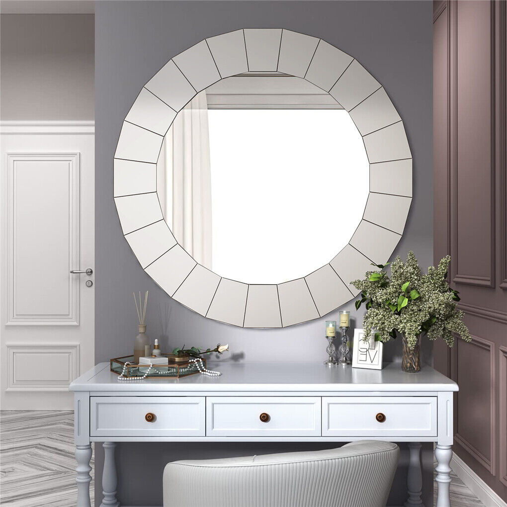 Large Silver Vanity Mirror Circle Decorative Mirror Waterproof Bathroom Mirror