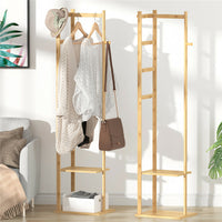 Versatile 3-in-1 Bamboo Coat Hanger Stand Large Capacity Garment Rack w/ Shelves