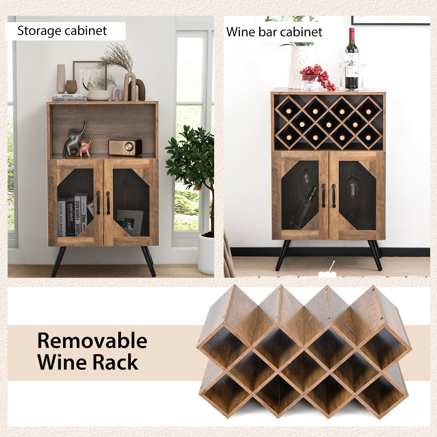 Storage Cabinet Kitchen Bar Sideboard Display Shelf Removable Wine Rack