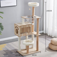 140cm Wooden Cat Tree Tower Scratching Post Scratcher Cats Condo House Bed