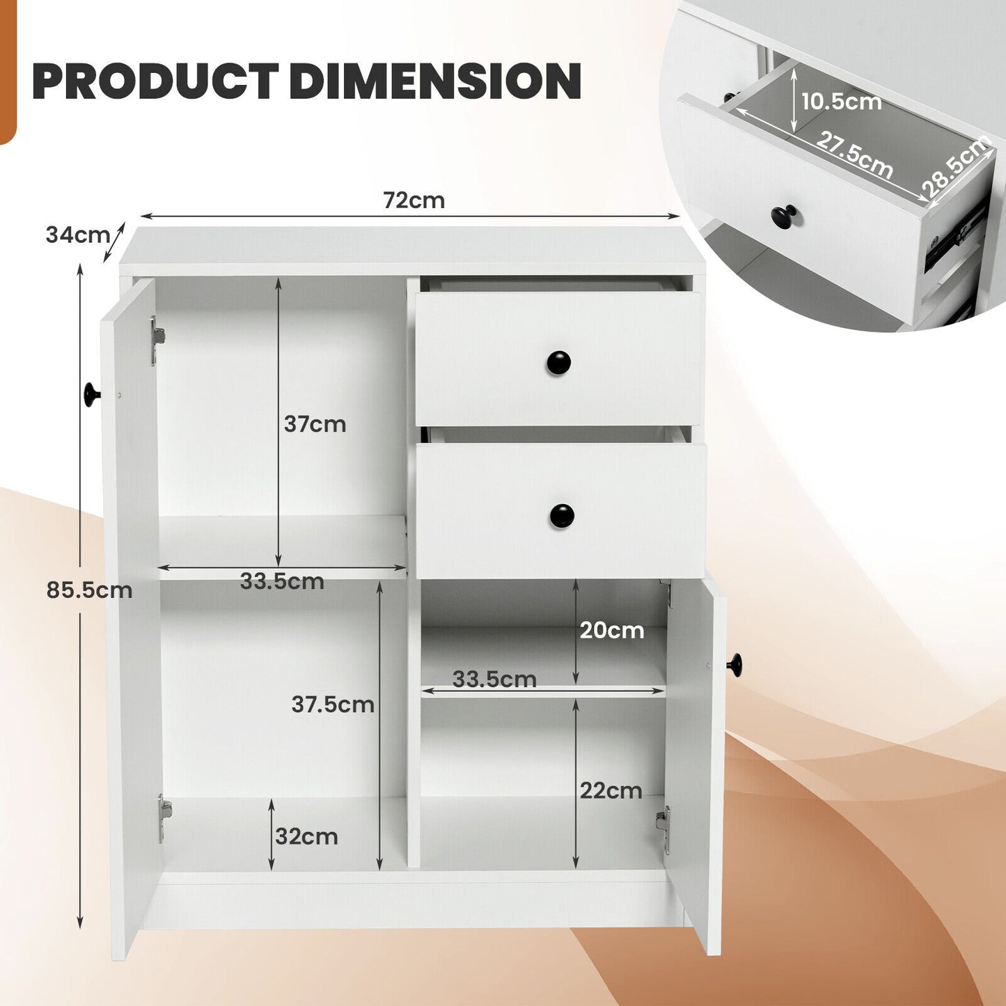 Storage Cabinet 2-Drawer Hallway Table White