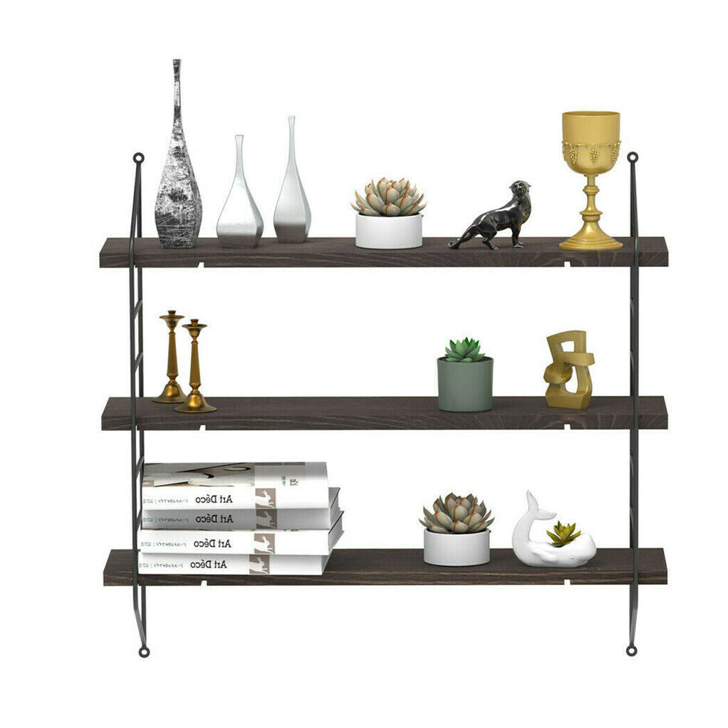 Adjustable Wood Shelf Floating Storage Rack Bookshelves Metal Frame Wall Decor