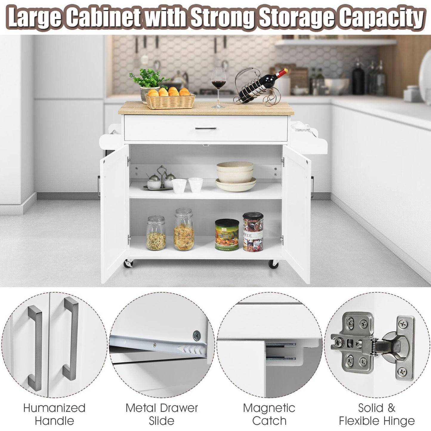 Kitchen Trolley Cart Storage Cabinet with Spice Rack Drawer