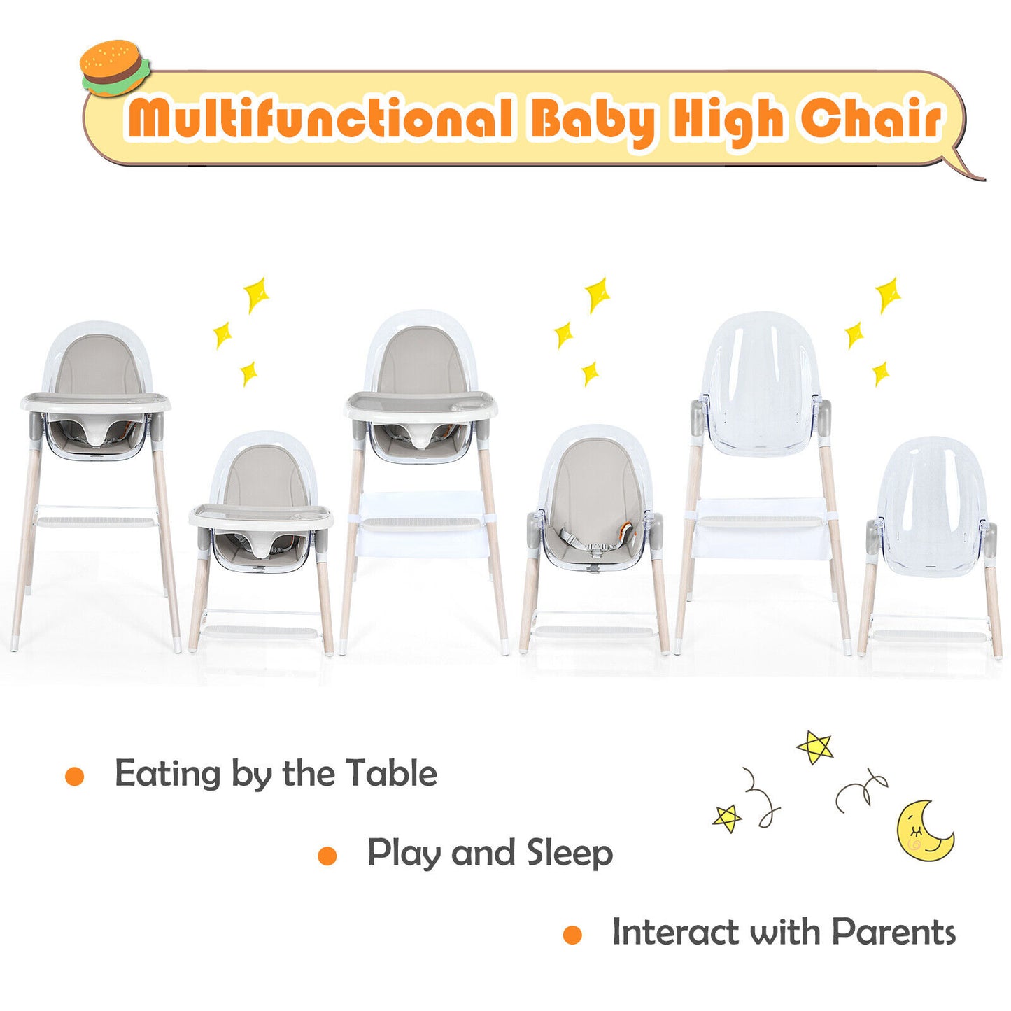 Baby High Chair Infant Dining Eating Feeding Highchair 3IN1 Rocking Seat Toddler