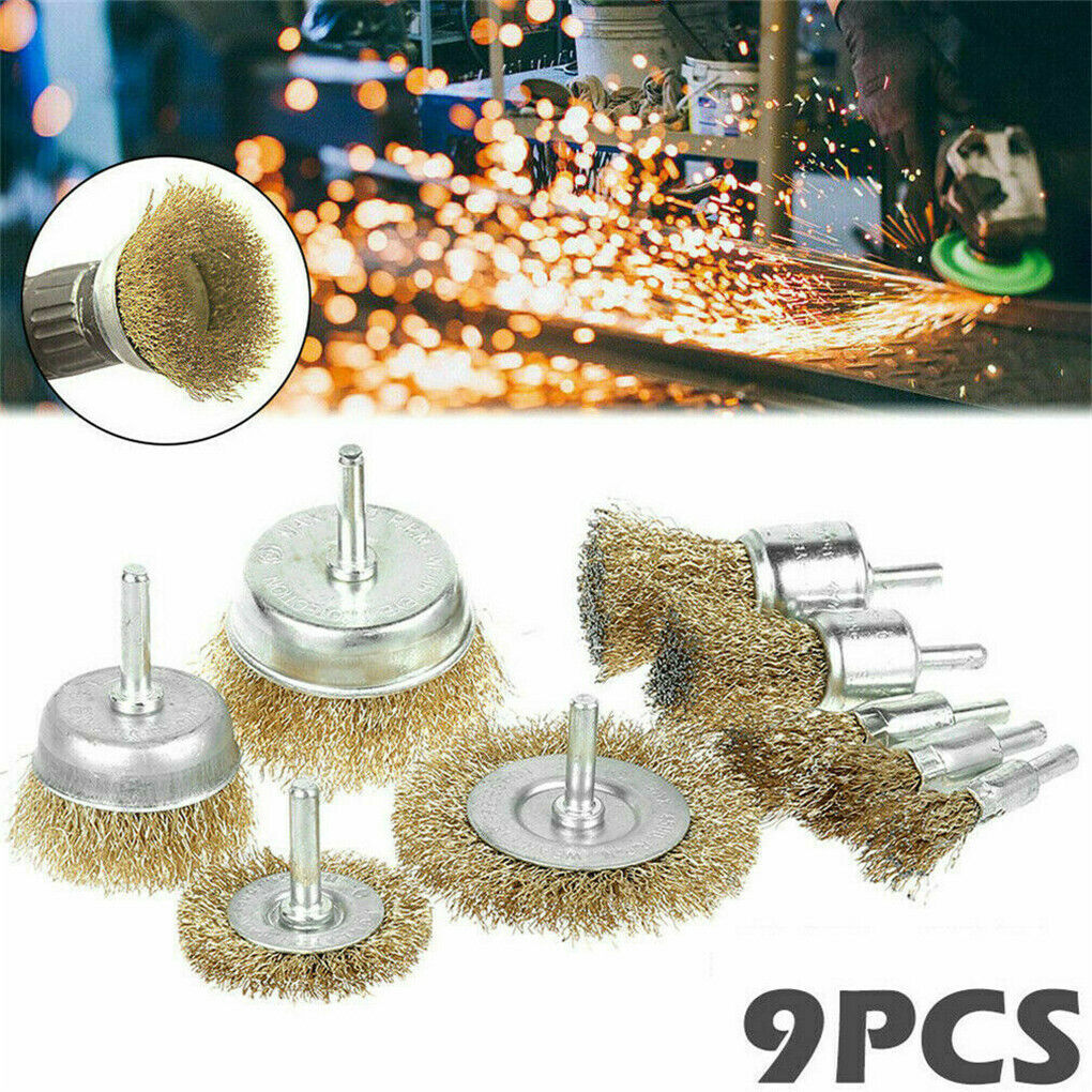 9Pcs Rotary Drill Wire Brush for Wheel Cup Twisted Metal Removal Rust/Corrosion