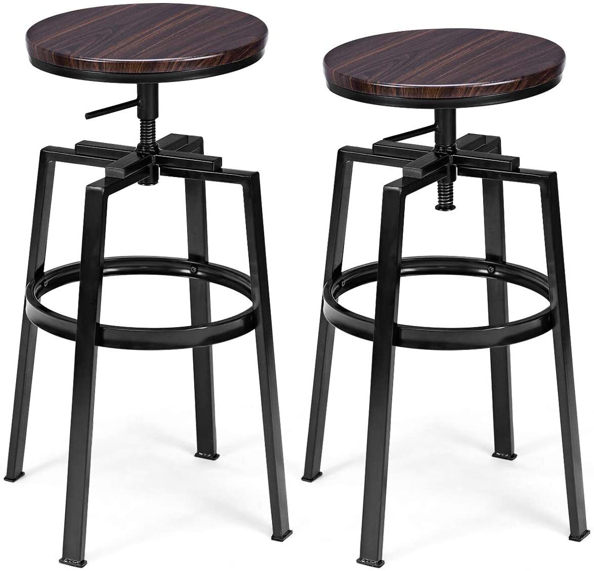 Bar Stools Set of 2 Height Adjustable Swivel Vintage Barstools Footrest