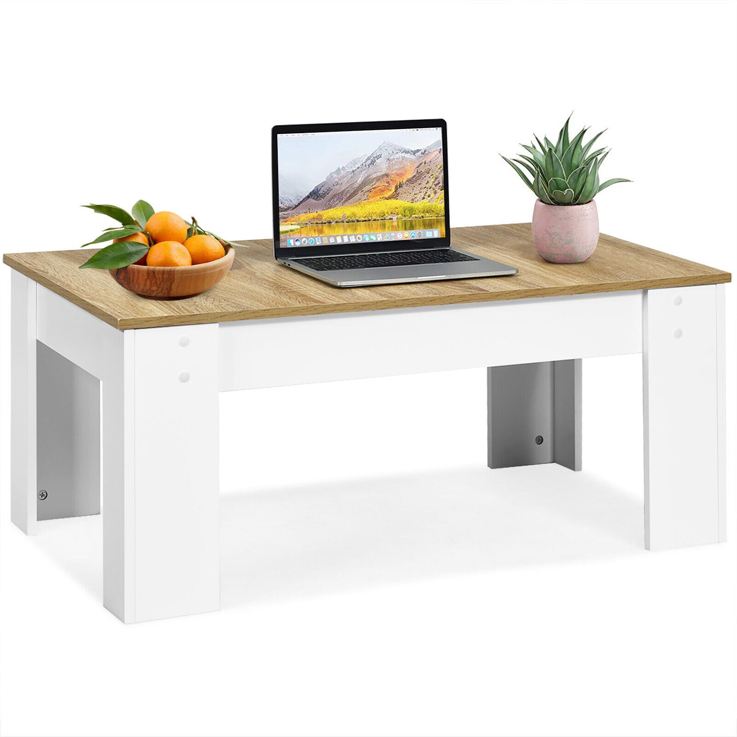 Lift Up Top Table Mechanical Coffee Table w/ Storage Compartment Modern White