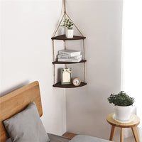 Hanging Corner Shelf 3 Tier Rustic Wood Floating Organizer Displays Storage Rack