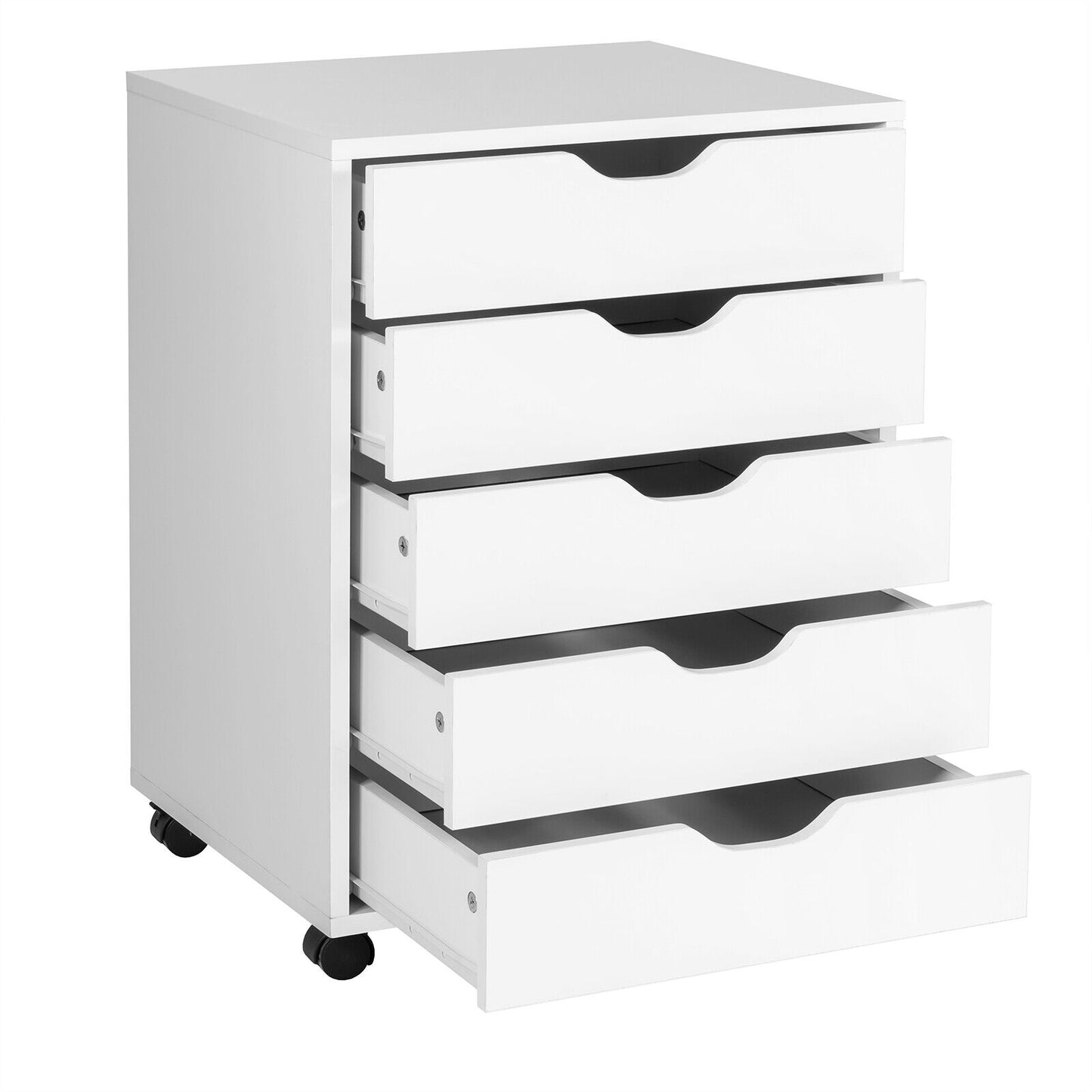 Filing Cabinet 5 Chest of Drawers Rolling Storage Cabinet Printer Stand White