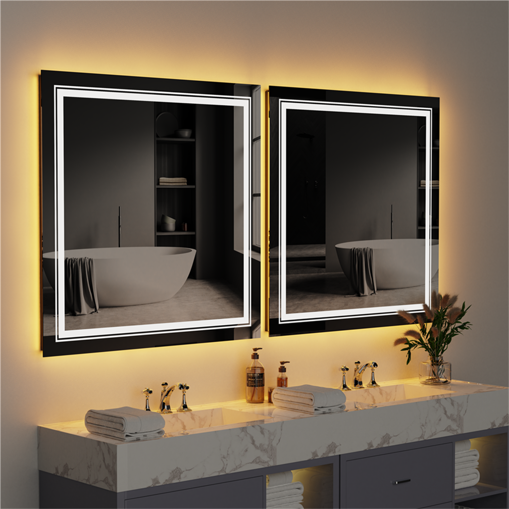 RGB Super Bright LED Bathroom Mirror Square Anti-Fog Dimmable Vanity Mirror 80CM