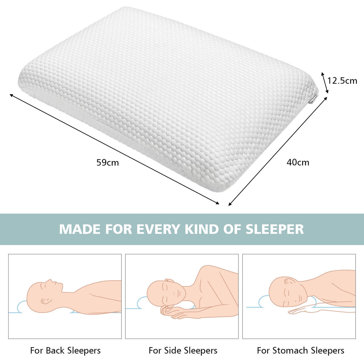 Memory Foam Bed Pillow Sleeping Ventilated Cooling Zippered Pillowcase