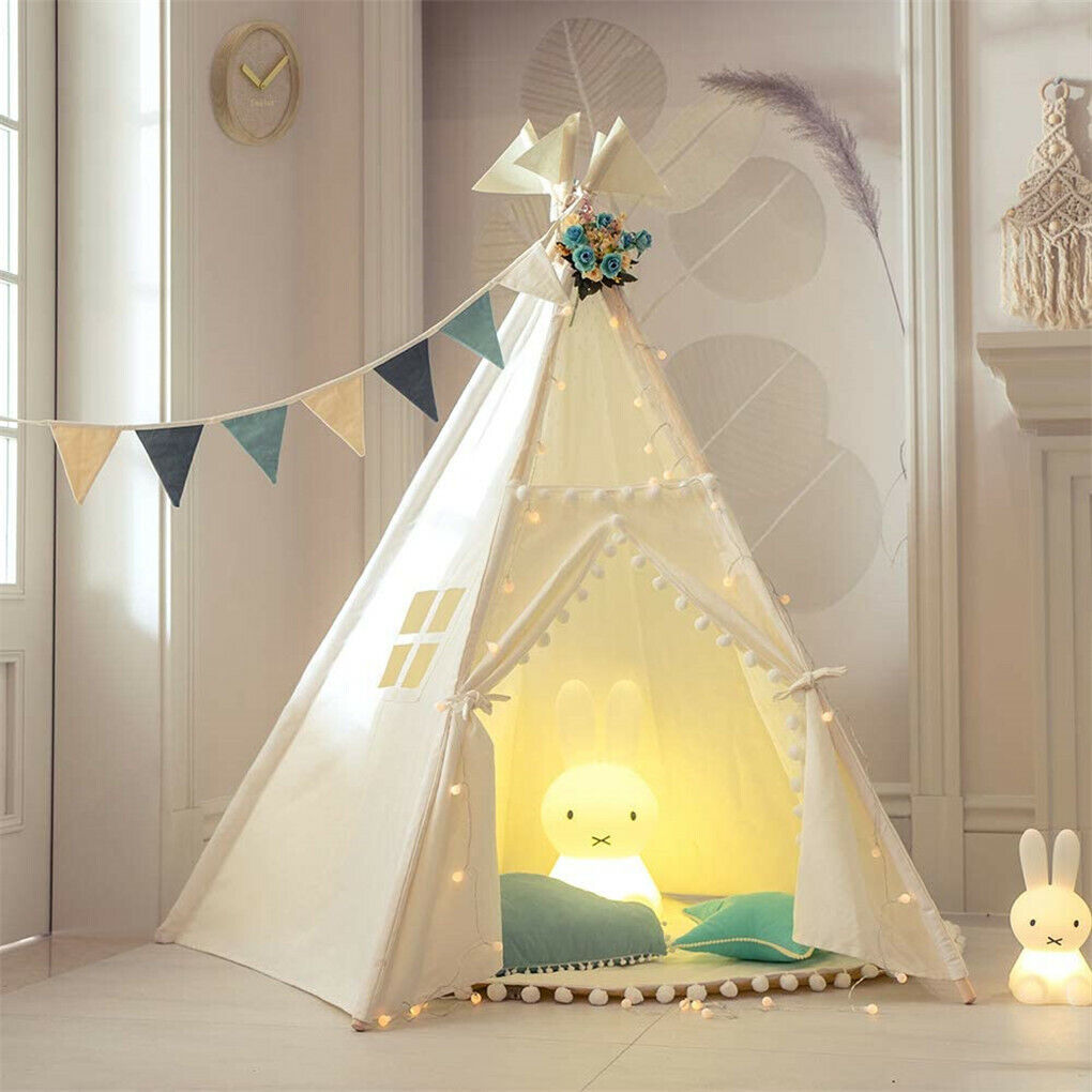 Foldable Teepee Tent + Mat Boho Tent Childrens Wigwam Play Tent for Kids