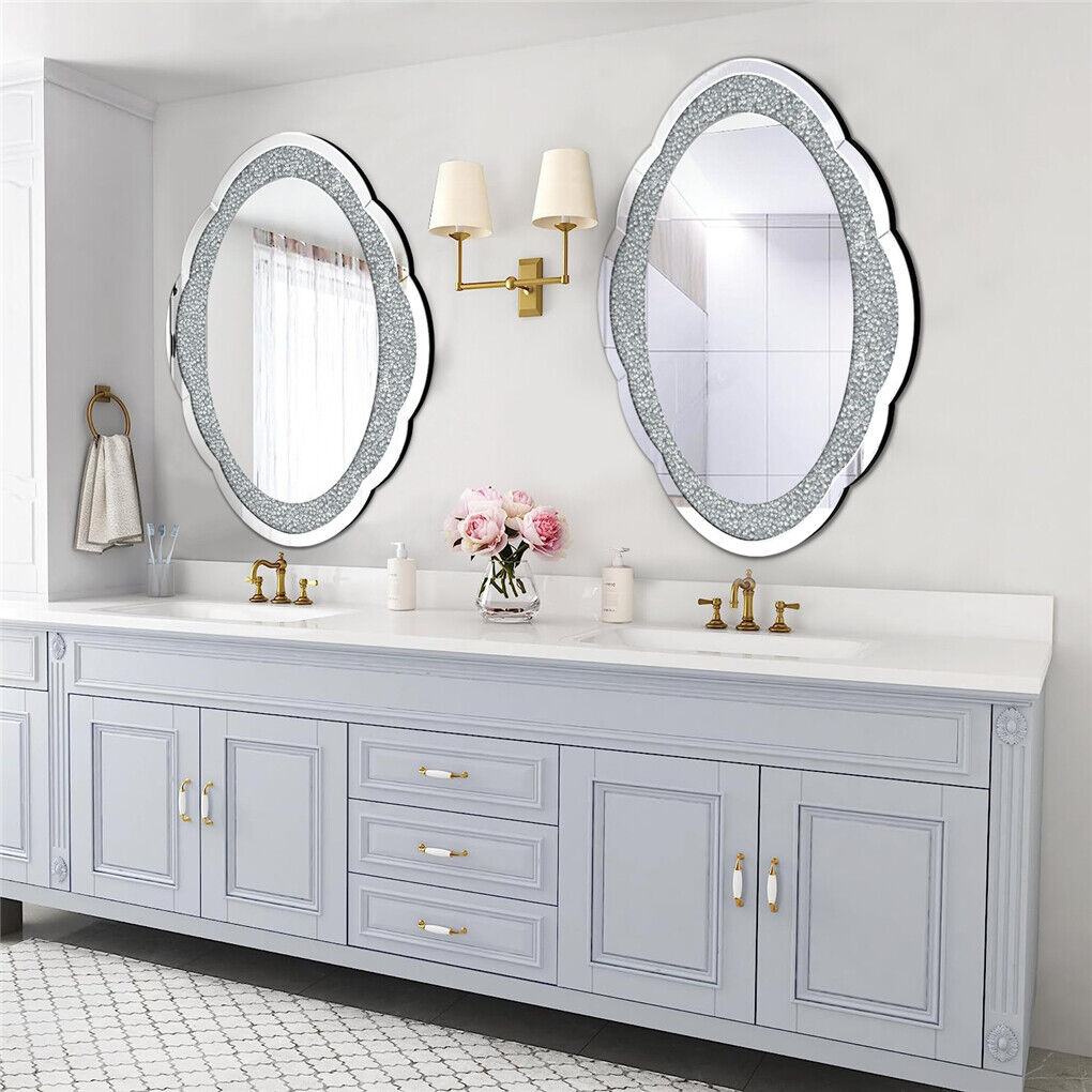 Oval Wall Mirror Diamond Accent Jeweled Decorative Wall Mirror Bedroom Bathroom