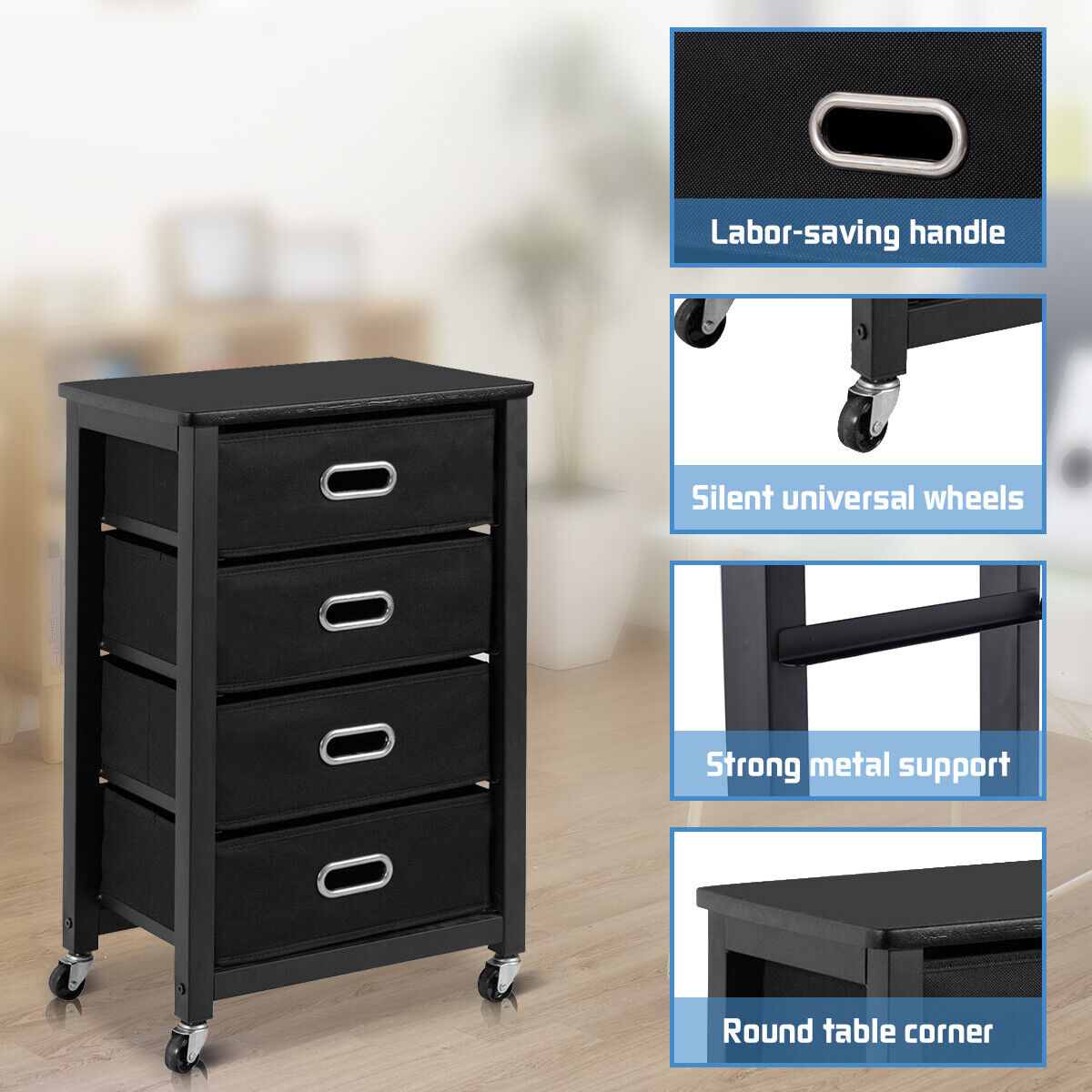 Storage Cabinet Mobile File Cabinet 4 Chest of Drawers Dresser Wheels