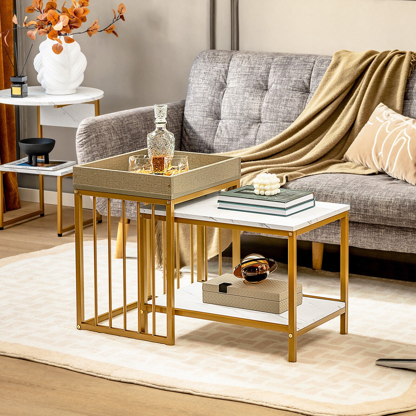 2Pcs Golden Nesting Coffee Tables