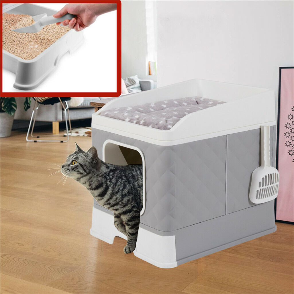 Jumbo Space Enclosed Cat Litter Box Cat Bed Odorless Kitten Tray Toilet Cabinet