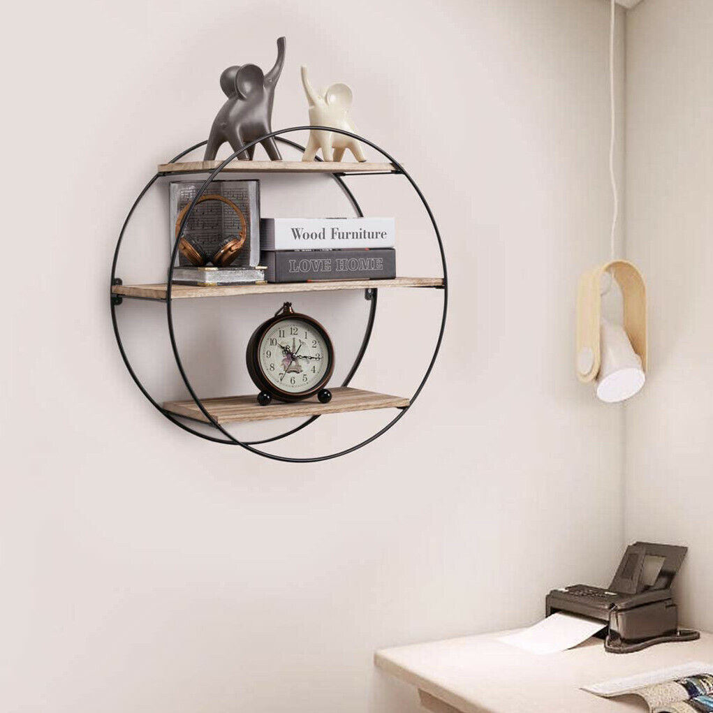 Rustic 3 Tier Geometric Round Floating Shelves Wall Shelf For Livingroom Bedroom