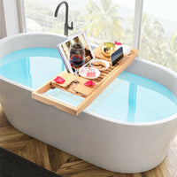 Bathtub Caddy Bamboo Bath Tub Rack Tray Extending Sides Tablet Wine Glass Holder