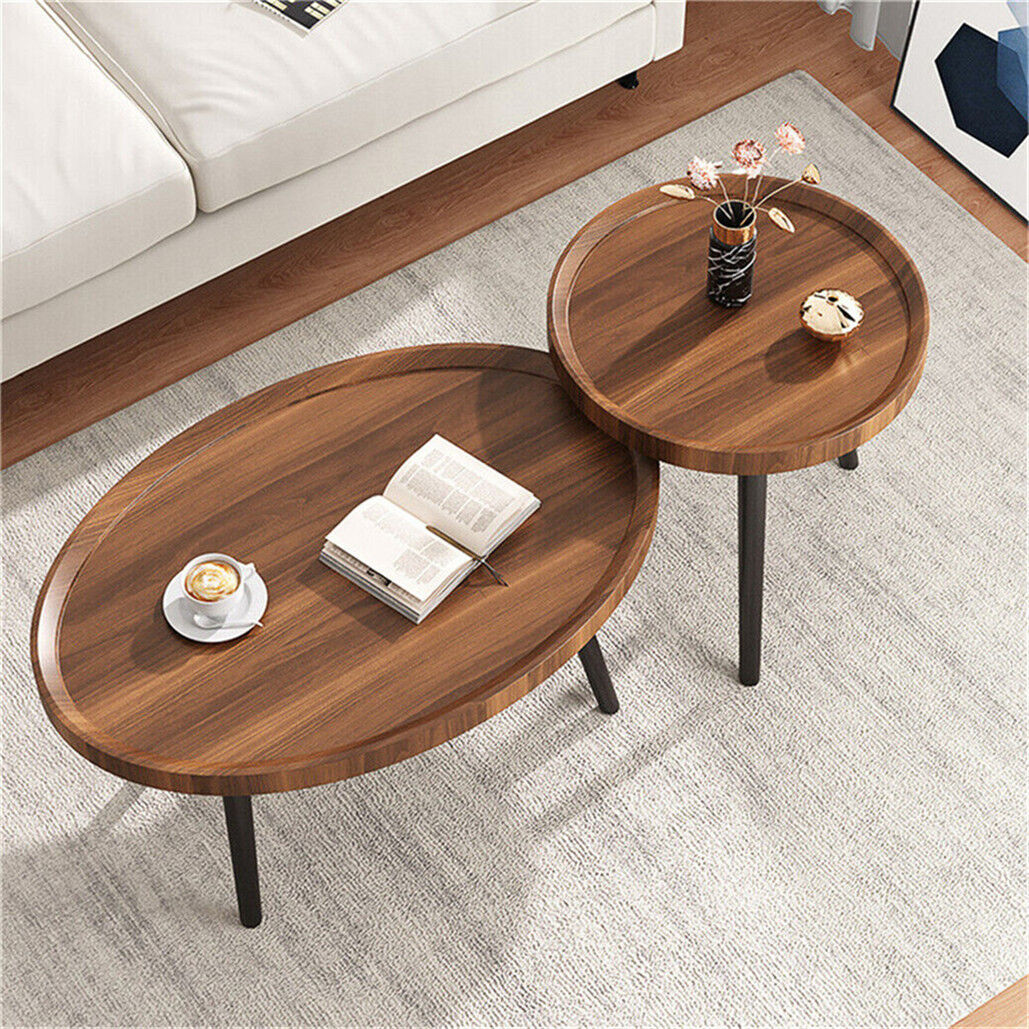Unique Round?Large Drop-shaped Nesting Coffee Tables Set with Sturdy Metal Legs