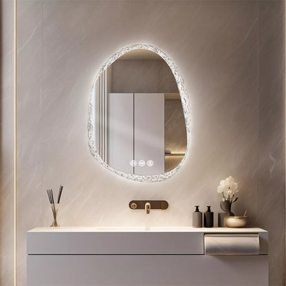 Irregular LED Crystal Frame Bathroom Mirror with Dual Layers for Makeup & Vanity-60X80