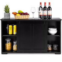 Modern Black Buffet Sideboard – Kitchen Storage Cabinet with Sliding Doors