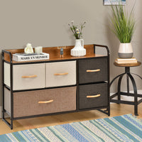 5-Drawer Dresser Storage 2-Tier Organizer Tower Steel Frame Wooden Top