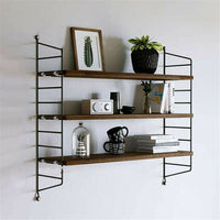 Adjustable Wood Shelf Floating Storage Rack Bookshelves Metal Frame Wall Decor