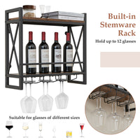 Rustic brown wall Mounted 2-Tier Wine Shelf