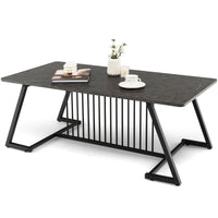 Coffee Table Wooden Beside Table Faux Marble Top Steel Legs Modern Black