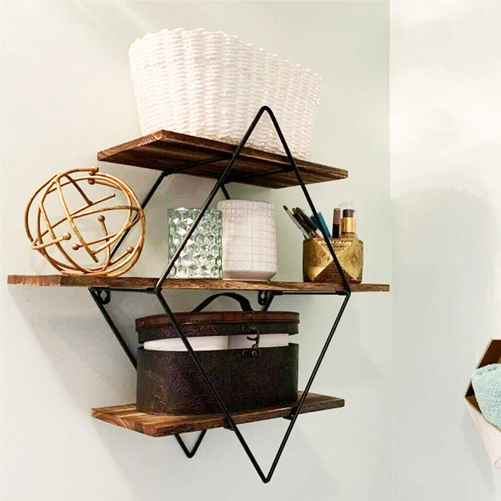 3 Tier Diamond Solid Metal Storage Shelves Wall Hanging Floating Display Shelf