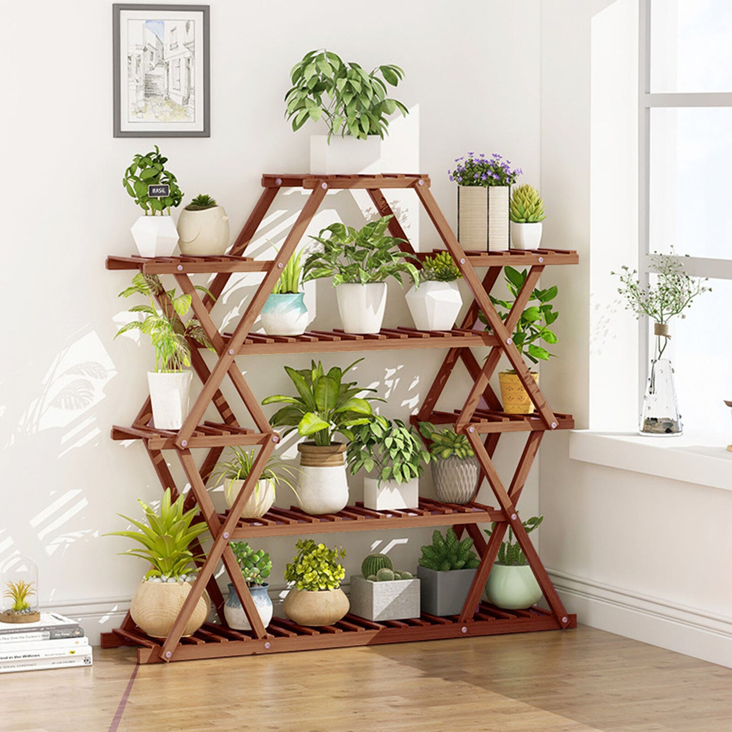 Oversized Multi Layers Wood Plant Stand Reinforced Flower Pot Display Shelf Rack