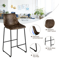 Set of 2 Bar Stool Faux Suede Upholstered Kitchen Dining Chair w/Metal Leg Brown